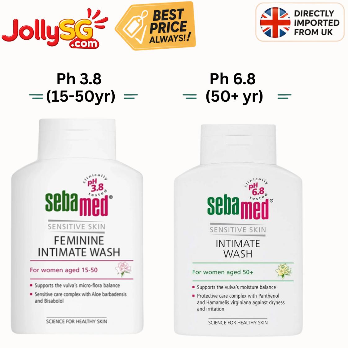 Sebamed Feminine Intimate Wash 200ml pH3.8 (15–50)| pH6.8 50+ | Jollysg.com pH Balanced