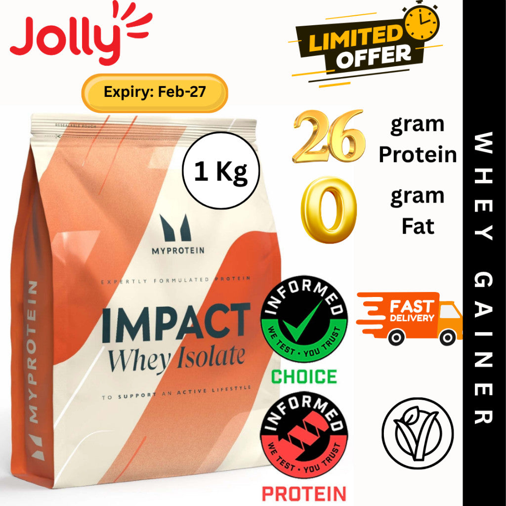 Myprotein Impact Whey Isolate Powder 1Kg | No Fat |  Pure Protein | Vegetarian | Jolly